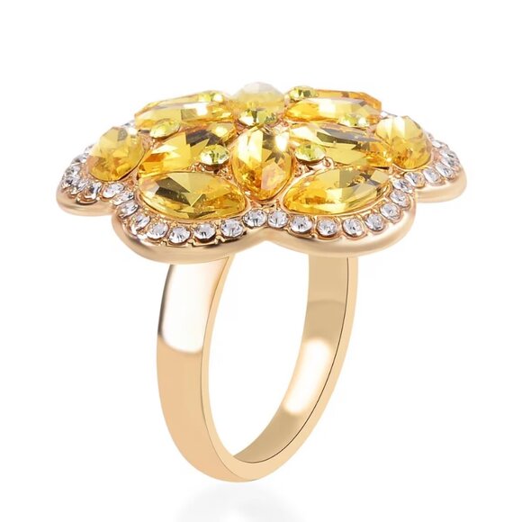 Yellow & White Austrian Crystal Floral Bracelet, Earrings, Ring and Necklace Set - Picture 2 of 4